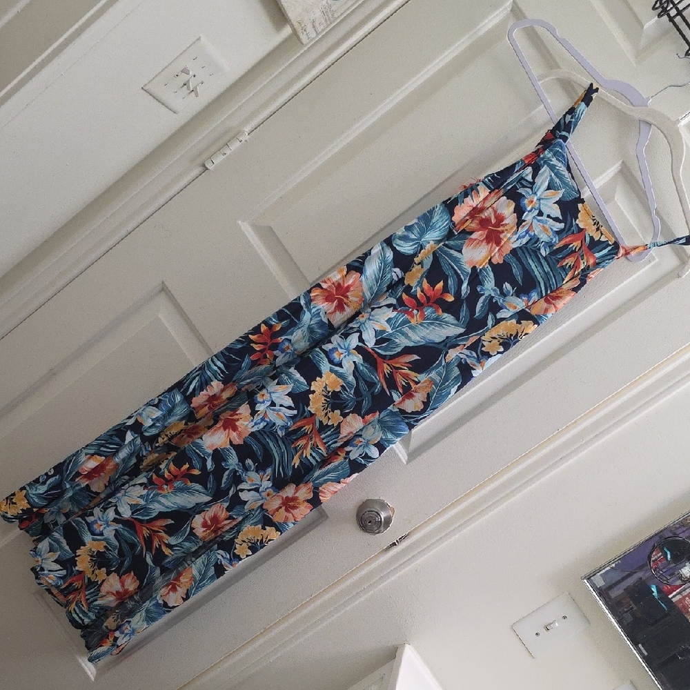 Old Navy Floral Maxi Strapless Dress - Blue and Orange